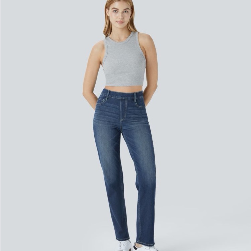HALARA Women's Straight Leg Jeans in Dark Blue Size Large
